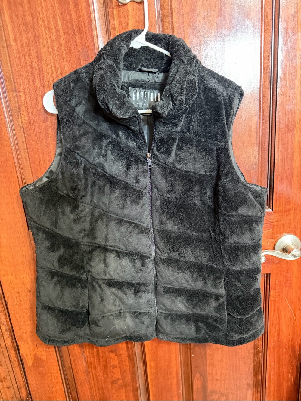 Braefair Black Faux Fur Vest XL Cozy Full Zip Puff